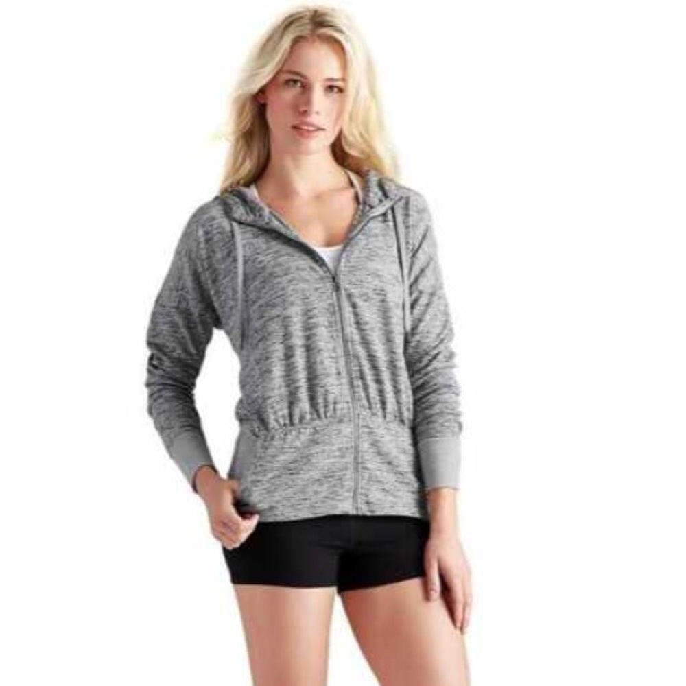 Athleta Gray Heathered Batwing & Robin Full Zip Sweat Jacket